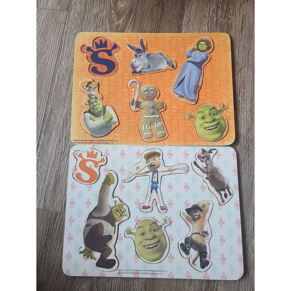 Shrek the Third Wooden Peg Puzzles Set of 2 DreamWorks 2007 Donkey Fiona Puss